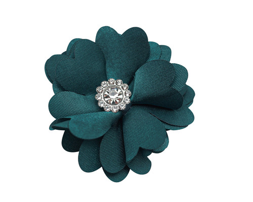 2" Wide Hunter Green Single Rhinestone Center 3D Satin Flower - Bag of 100 Pieces