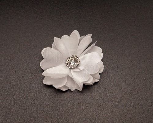 2" Wide White Single Rhinestone Center 3D Satin Flower - Bag of 100 Pieces