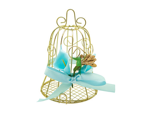 2 3/4" x 4" Gold Metal Blue Bow Bell Cage - Pack of 12