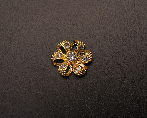 1" Gold Shiny Rhinestone Floral Jewelry Charm Brooch Pin - Pack of 12