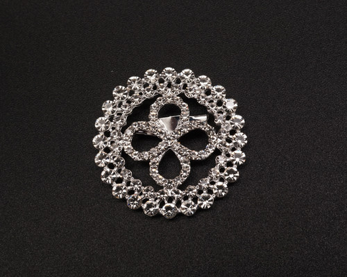 1 5/8" Silver Dazzling Round Four-Leaf Flower Brooch - Pack of 12