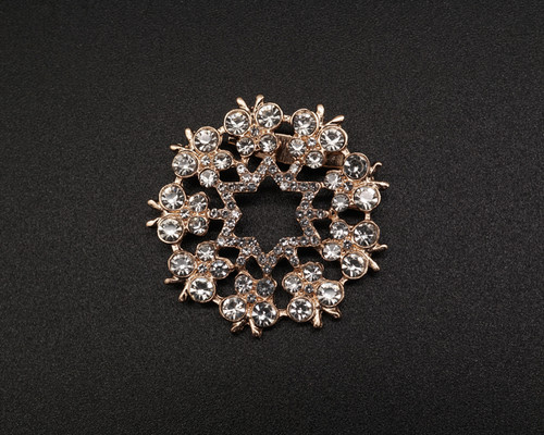 1 5/8" Old Gold Crystal DIY Rhinestone Round Star Brooch Pin - Pack of 12