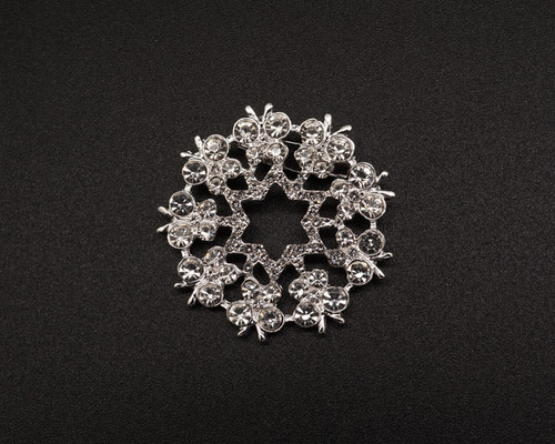 1 5/8" Silver Crystal DIY Rhinestone Round Star Brooch Pin - Pack of 12