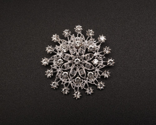 2" Sliver Pointed Floral Brooch with Clear Rhinestones - Pack of 12