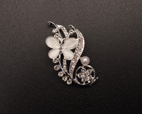 1 1/4"x 1 3/4" Silver Crystal Butterfly Leaf-Like Studded Brooch Pin - Pack of 12