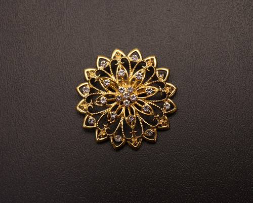 1 7/8" Gold Simple Vintage Flower Brooch with Rhinestones - Pack of 12