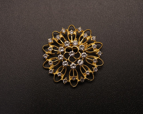 1 3/4" Gold Gorgeous Studded Floral Brooch Pin - Pack of 12