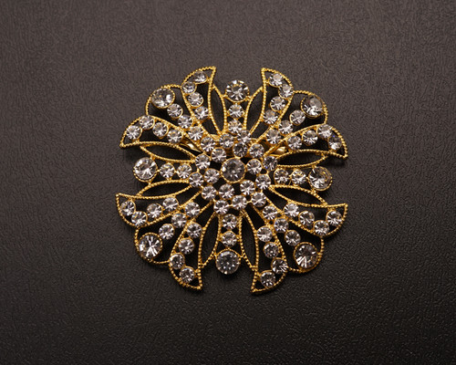 2 5/8"Gold Dazzling Vintage Flower Brooch Pin - Pack of 12