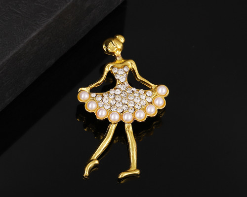 1" x 1 3/4" Gold Elegant Ballerina Pearl Brooch - Pack of 12