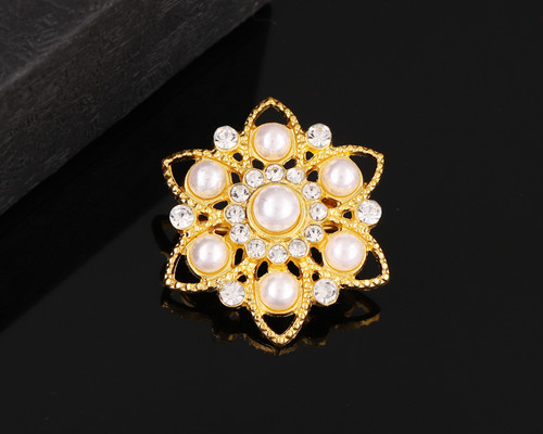 1 1/8" Gold Antique Pearl Floral Brooch - Pack of 12