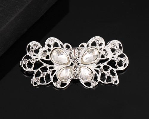 2 1/8" x 1" Silver Crystal Rhinestone Bow-Like Brooch - Pack of 12