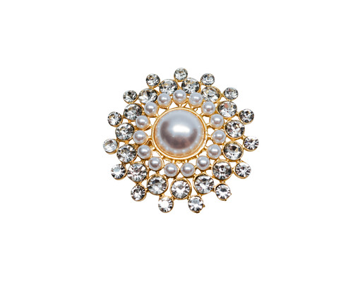 1 7/8" Gold Round Dazzling Pearl Brooch - Pack of 12