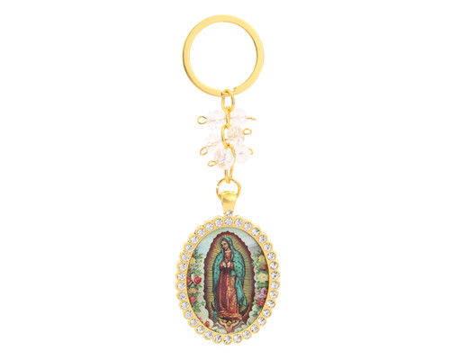 4.5" Gold Guadalupe Keychain with Crystals - Pack of 12