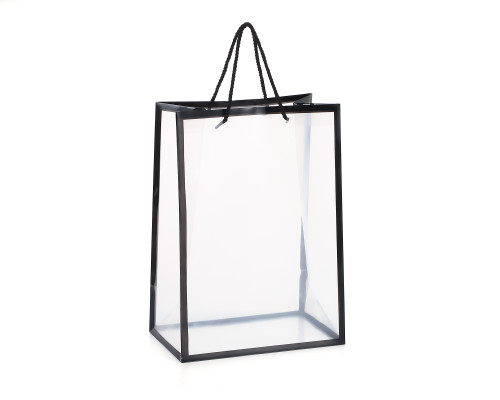 10" Black Edge Poly Plastic Gift Bag with Rope Handle - Pack of 10
