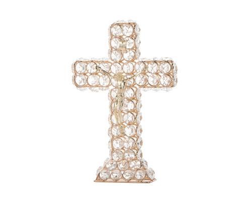8" Gold Clear Crystal Glass Cross Standing Decoration - 1 Centerpiece