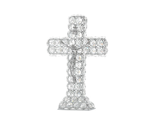 8" Silver Clear Crystal Glass Cross Standing Decoration - 1 Centerpiece