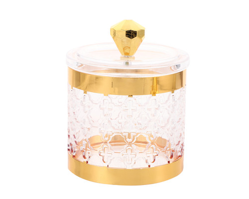 5 1/4" x 4" Tall Acrylic Gold Detailed Cross Engraved Canister Jar - Set of 1
