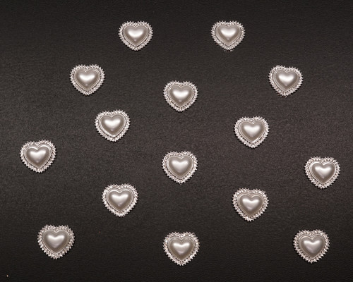 1" Silver Heart-Shaped Faux Pearl Rhinestone Button Charm Embellishments - Pack of 100