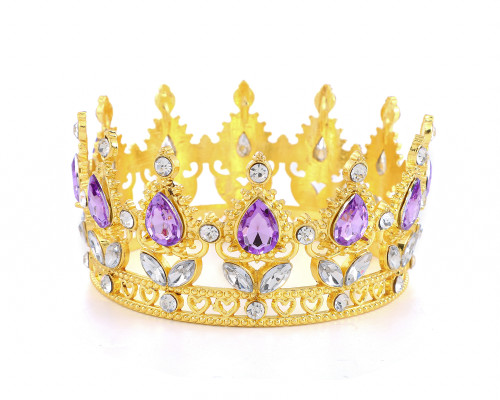 1 3/4" x 3 1/4" Gold Base Lavender Rhinestones Mini King Crown