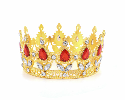 1 3/4" x 3 1/4" Gold Base Red Rhinestones Mini King Crown