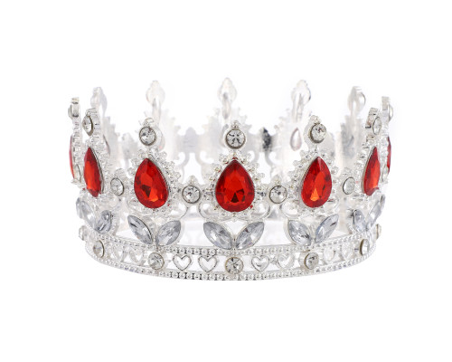 1 3/4" x 3 1/4" Silver Base Red Rhinestones Mini King Crown