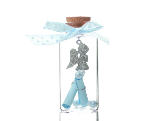 2.5" Glass Blue Angel Baby Shower Gender Reveal Message in a Bottle Favor - Pack of 12 Wishing Jars