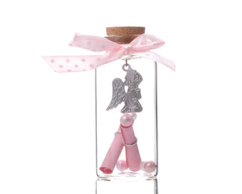 2.5" Glass Pink Angel Baby Shower Gender Reveal Message in a Bottle Favor - Pack of 12 Wishing Jars