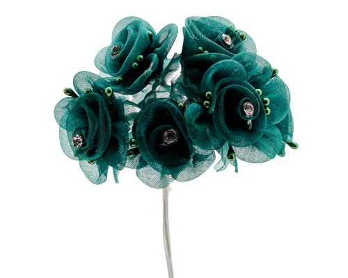 1.5" Hunter Green Organza Flowers with Rhinestone - Pack of 72