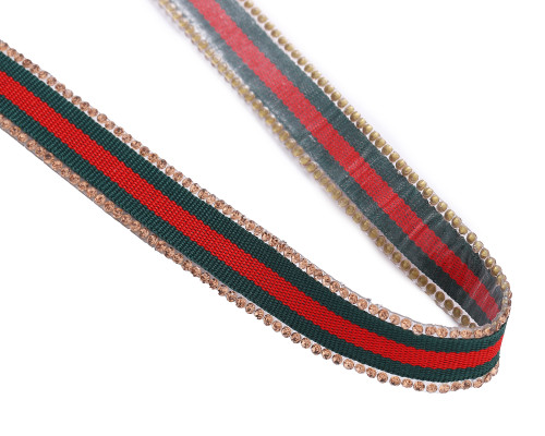 5/8" x 5 Yards Red-Hunter Green Striped Rhinestone Iron-On Trim - Pack of 1