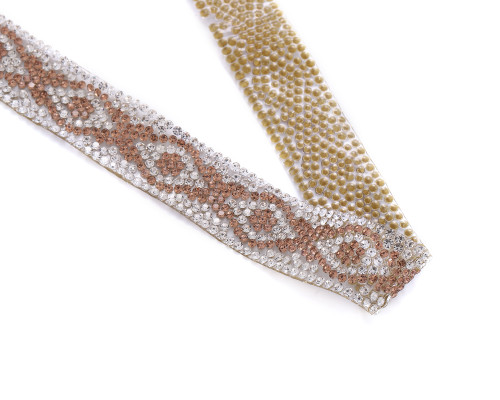 5/8" x 5 Yards Gold Diamond Scroll Iron-On Rhinestone Trim