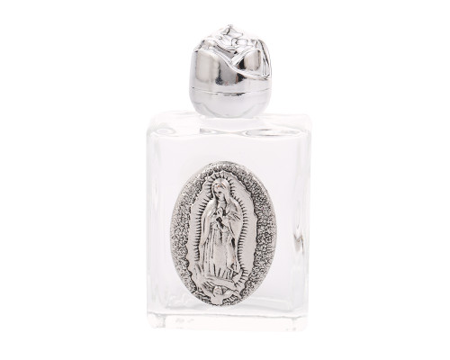 2.5" x 1 3/8" Rectangle Glass Silver Accent Guadalupe Holy Water Bottle - Pack of 12