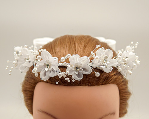 White First Communion Headpiece Organza Flower Wreath - Pack of 8