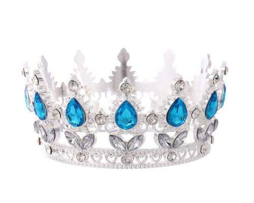 1 3/4" x 3 1/4" Silver Base Blue Rhinestones Mini King Crown