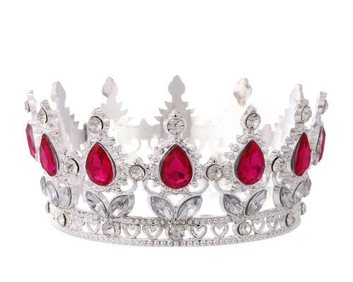 1 3/4" x 3 1/4" Silver Base Fuchsia Rhinestones Mini King Crown
