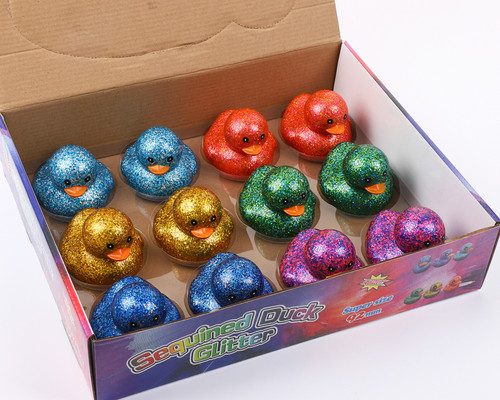2 1/2" Assorted Color Glitter Decorative Rubber Duck - Pack of 12