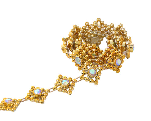 1/2" x 10 Yards Gold Plastic AB Rhinestone Square Trim - Pack of 1