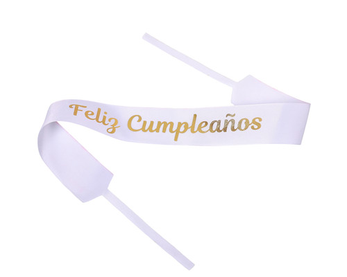 2" x 33" White "Feliz Cumplea¤os" Gold Printed Grosgrain Ribbon Bouquet Banner - Pack of 12