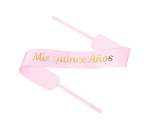 2" x 33" Pink "Mis Quince A¤os" Gold Printed Grosgrain Ribbon Bouquet Banner - Pack of 12