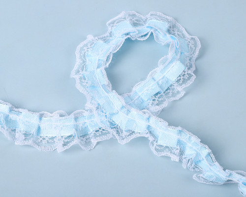 1/2" x 50 Yards Blue White Ruffled Lace Trim