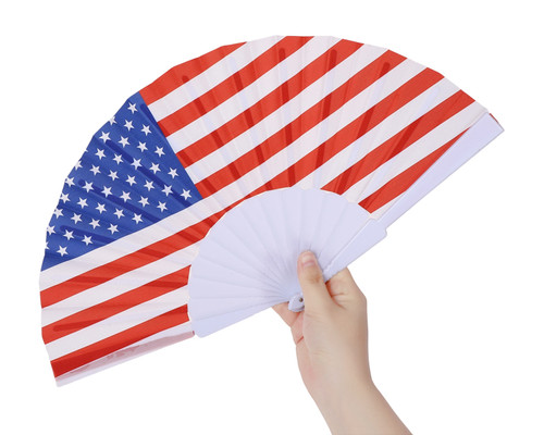 17" x 9" USA National Flag Hand Fan - Pack of 12
