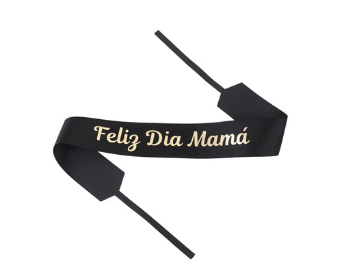 2" x 33" Black "Feliz Dia Mama" Gold Printed Grosgrain Ribbon Bouquet Banner - Pack of 12