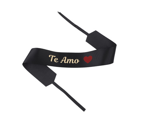 2" x 33" Black "Te Amo" Gold Printed Red Heart Grosgrain Ribbon Bouquet Banner - Pack of 12