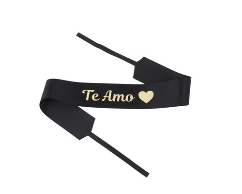 2" x 33" Black "Te Amo" Gold Printed Heart Grosgrain Ribbon Bouquet Banner - Pack of 12