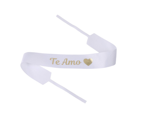 2" x 33" White "Te Amo" Gold Printed Heart Grosgrain Ribbon Bouquet Banner - Pack of 12