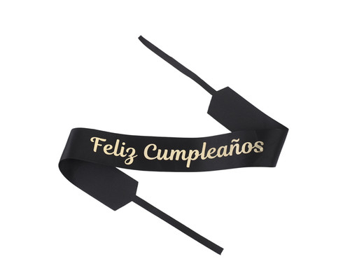 2" x 33" Black "Feliz Cumpleanos" Gold Printed Grosgrain Ribbon Bouquet Banner - Pack of 12