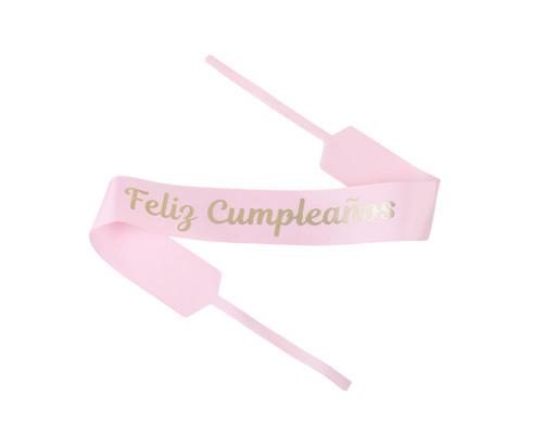 2" x 33" Pink "Feliz Cumpleanos" Gold Printed Grosgrain Ribbon Bouquet Banner - Pack of 12