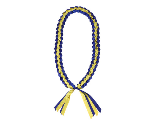 47" Royal Blue/Yellow Braided Satin Ribbon Graduation Lei - Pack of 6