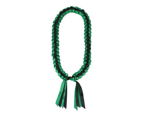 47" Emerald Green/Black Braided Satin Ribbon Graduation Lei - Pack of 6