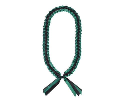 47" Hunter Green/Black Braided Satin Ribbon Graduation Lei - Pack of 6