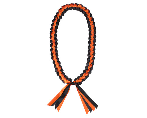 47" Orange/Black Braided Satin Ribbon Graduation Lei - Pack of 6